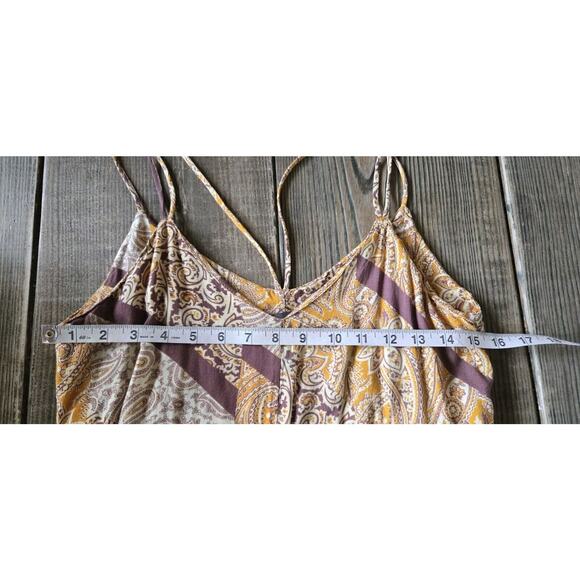 Womens Strappy Jumpsuit 6 Gold Brown V Neck Wide Leg Paisley Boho Flowy Indie - Picture 9 of 12